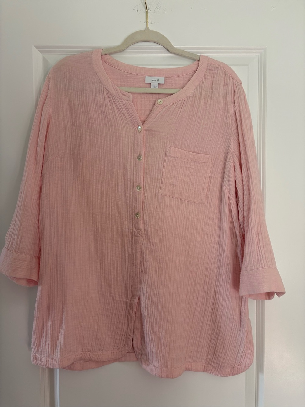J. Jill Pale Pink Button-Front Gauze Tunic